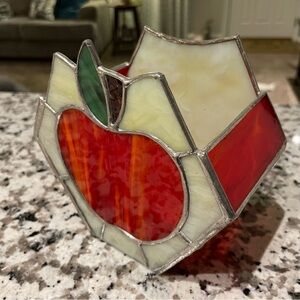 Red Apple Stained Glass Votive Tea Light Candle Holder